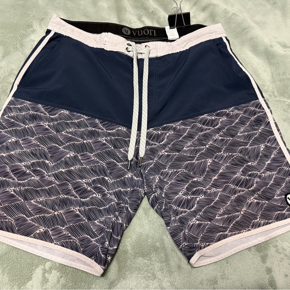 Vuori Navy and Gray Drawstring Swim Shorts EUC
